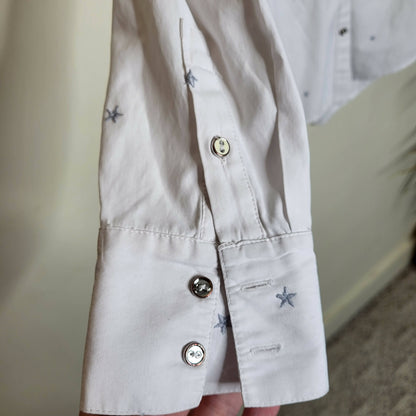 Led Maternity Long Sleeve Collared Button-Down Shirt - Abstract - White