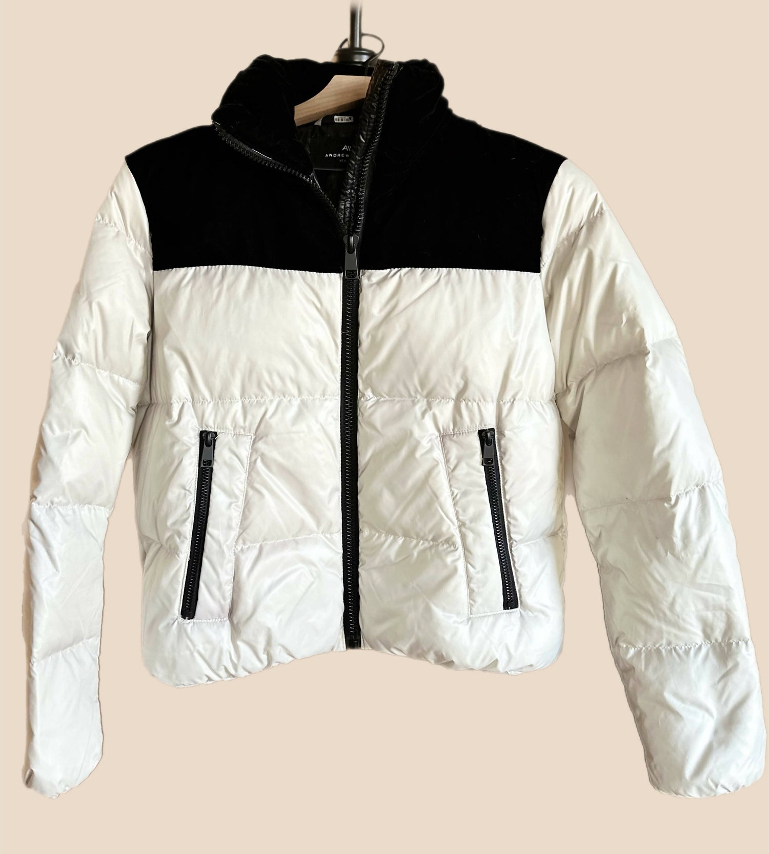 Andrew Marc Tilly Colorblock Down Blend Puffer Jacket - Colorblock - White Multi/Birch