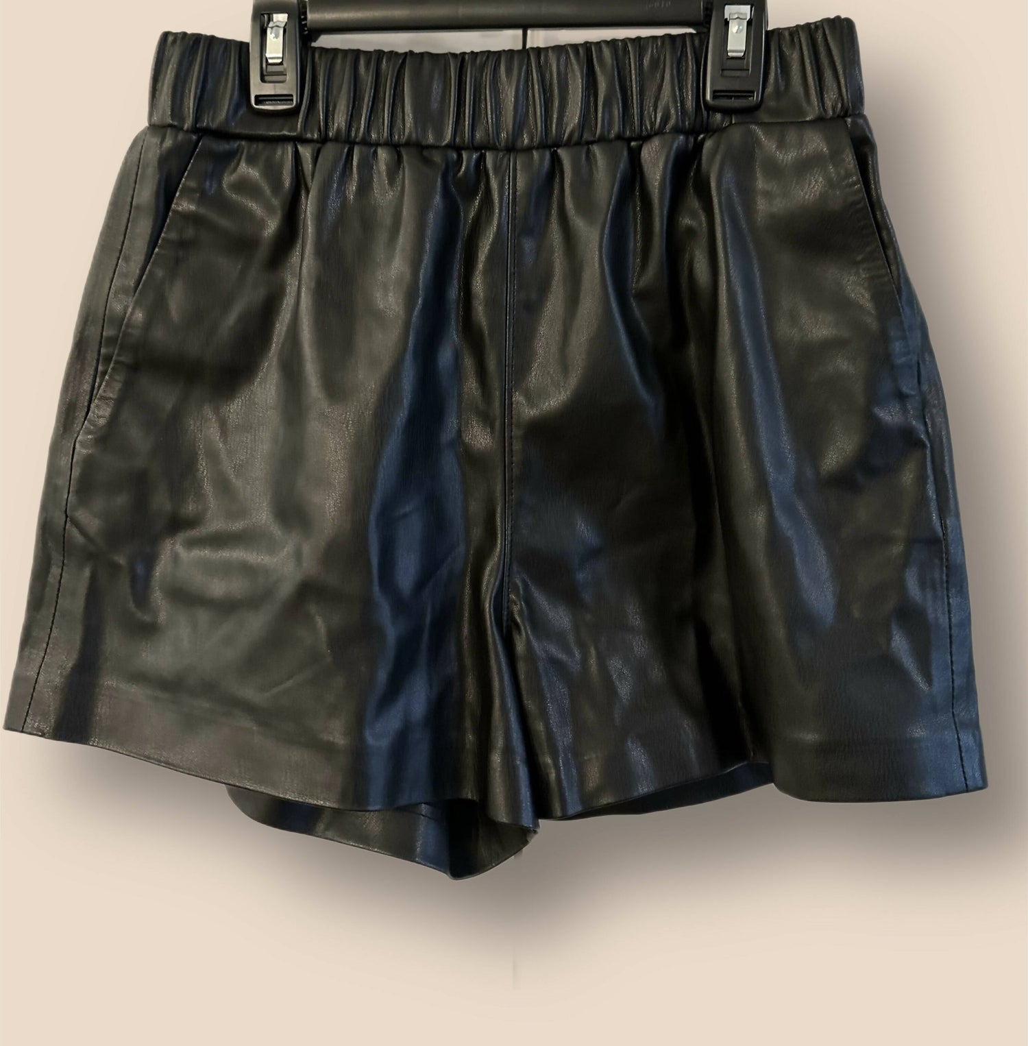 BLANKNYC Elastic Waist Vegan Leather Record Breaker Shorts - Black