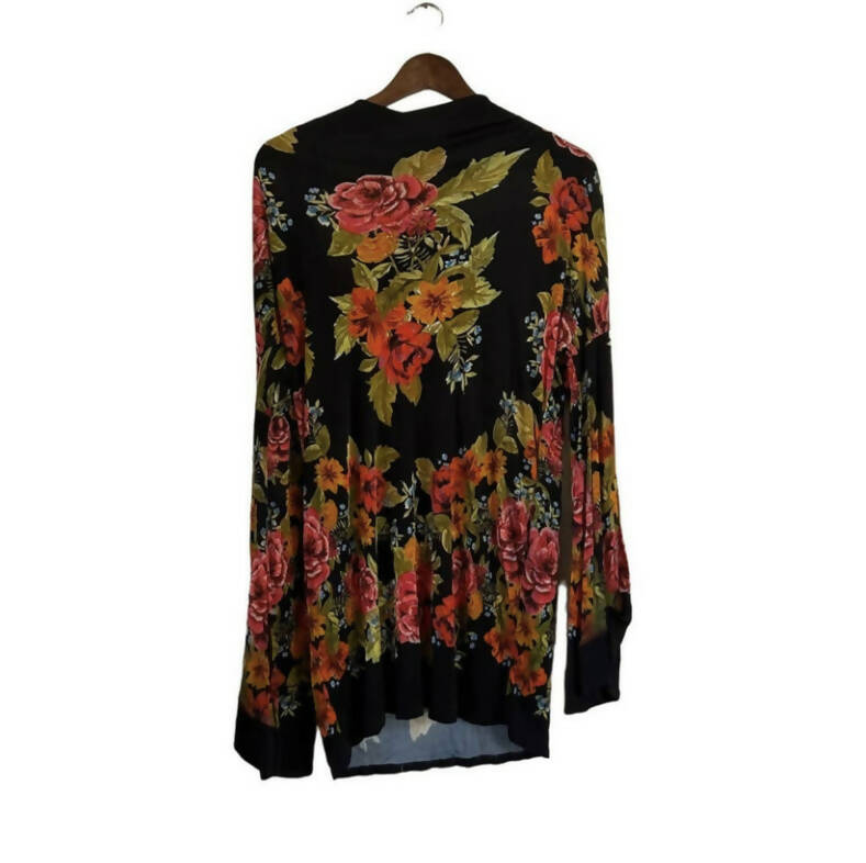 Free People xSmall 2 AM Mini Dress Tie Open Back Black Floral Shift Long Sleeve