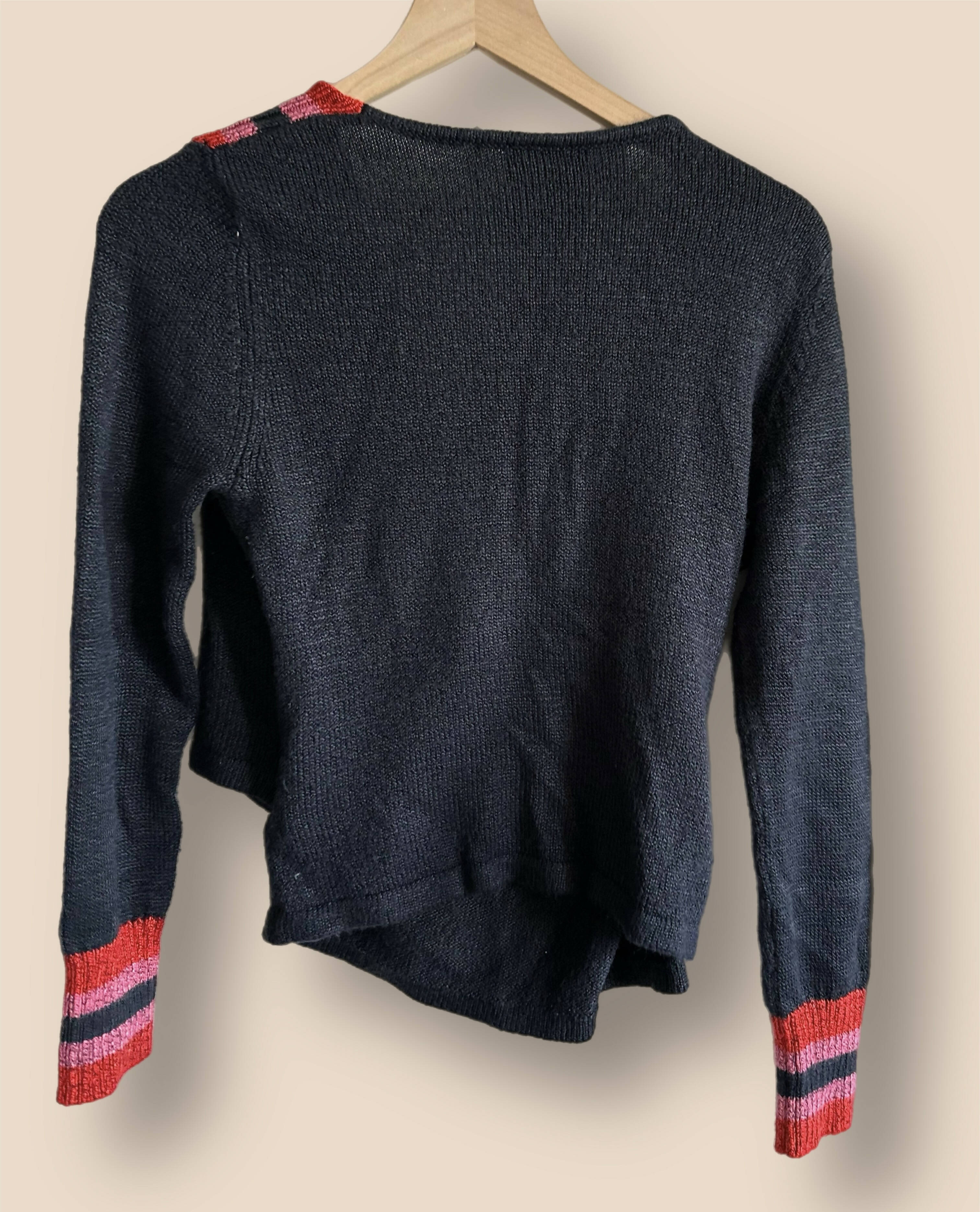 C/meo Collective Long Sleeve V-Neck Crossover Sweater - Stripes - Navy Multi/Navy Sculpt