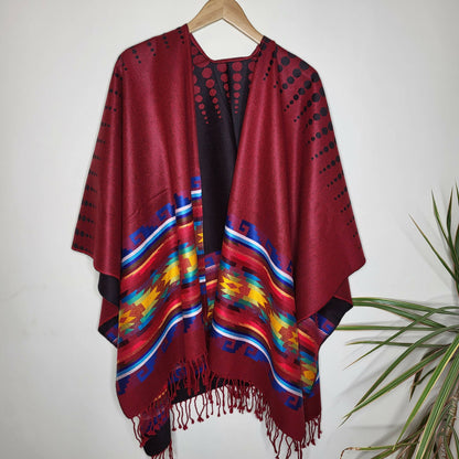 Lightweight thin alpaca wool unisex ruana cape poncho/shawl - authentic pattern