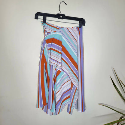 ASTR the Label Overlay Wrap Skirt - Stripes - Multi/Pop Orange Stripe