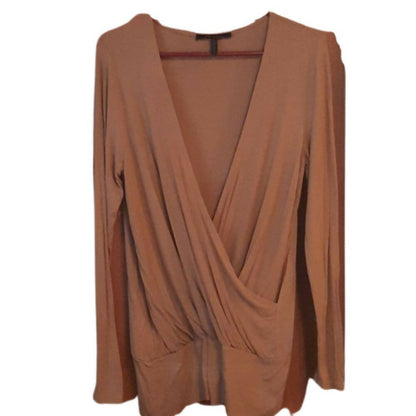 BCBG Maxazria Long Sleeve Crossover Front Knit Top - /Beige