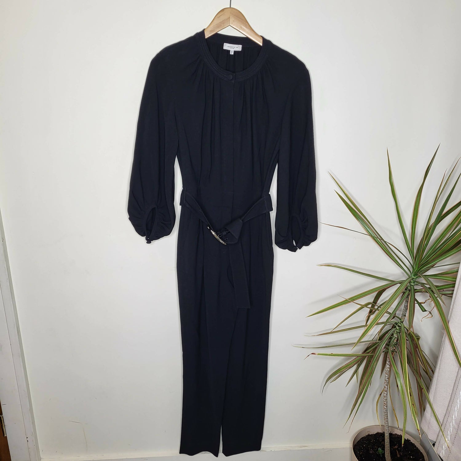 Lafayette 148 New York Ellis Bishop Sleeve Straight Leg Jumpsuit - Black