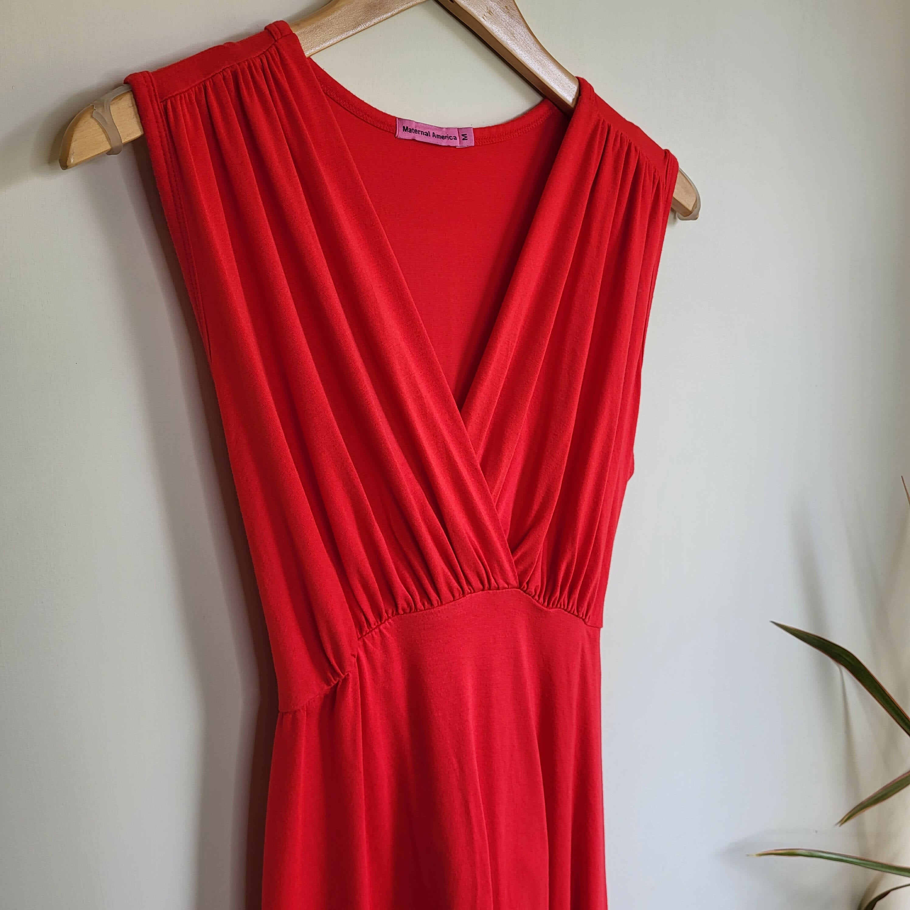 Maternal America Sleeveless Front Tie Dress - Red