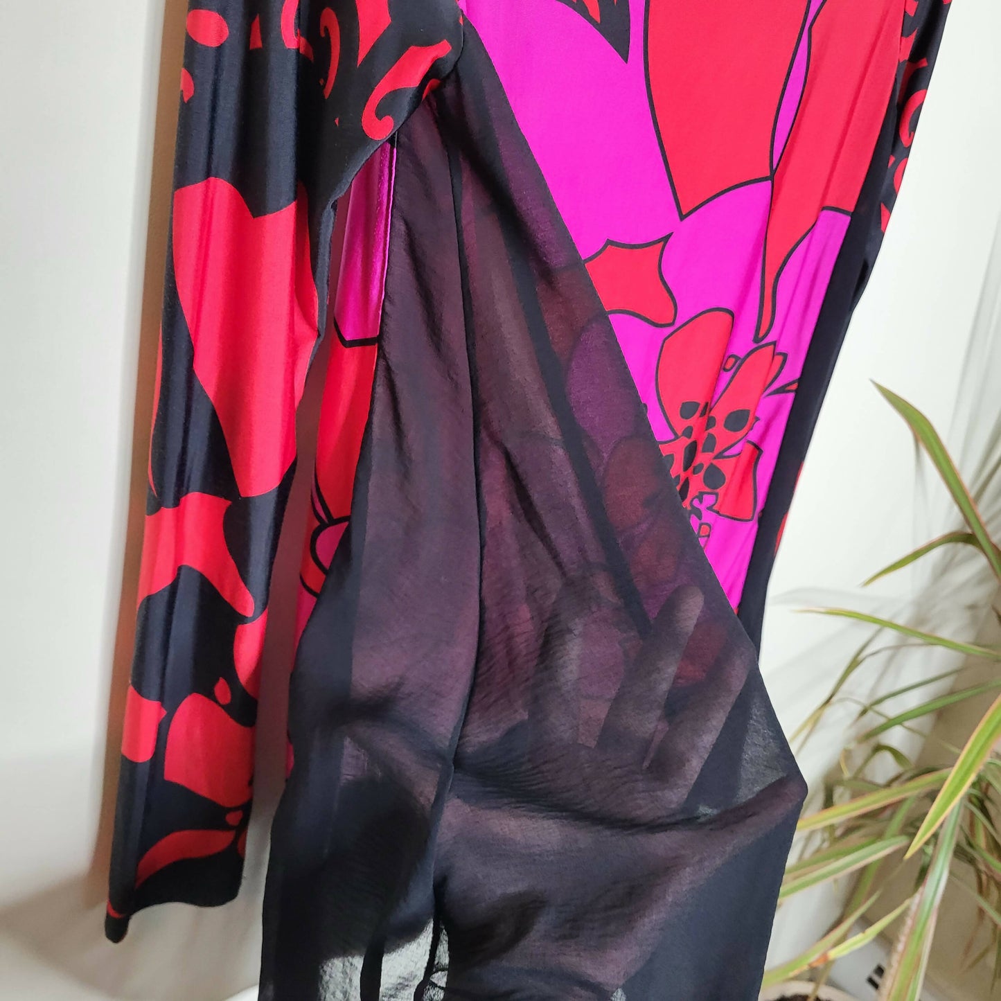 Olian Gauze Trim Tunic - Abstract - Red Multi/Fuchsia Floral Print