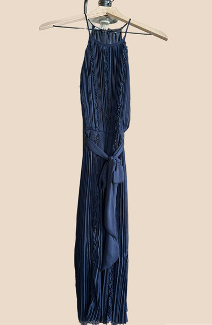 Elie Tahari Crinkle Chiffon Halter Midi Dress - /Navy