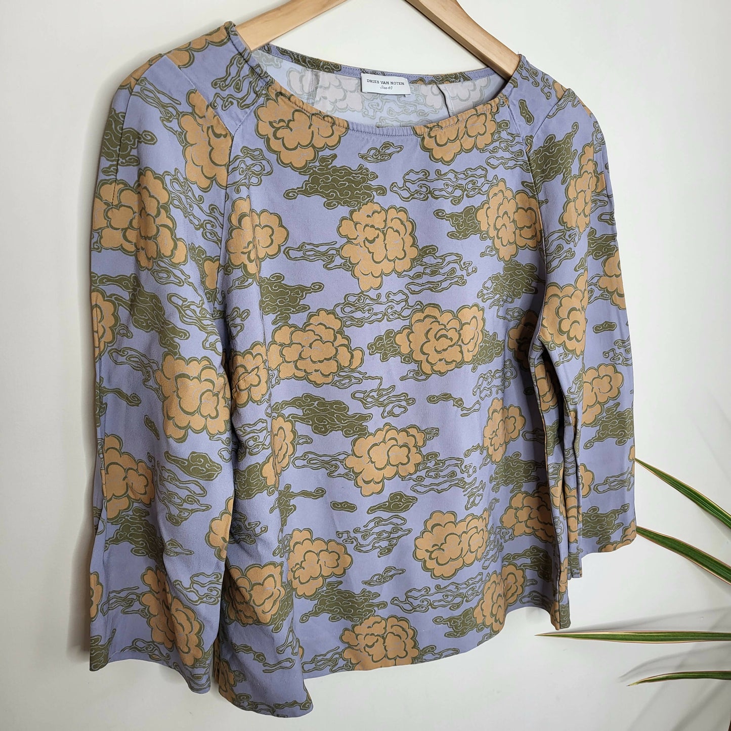 Dries Van Noten 3/4 Sleeve Printed Top - Multi - Gray Multi