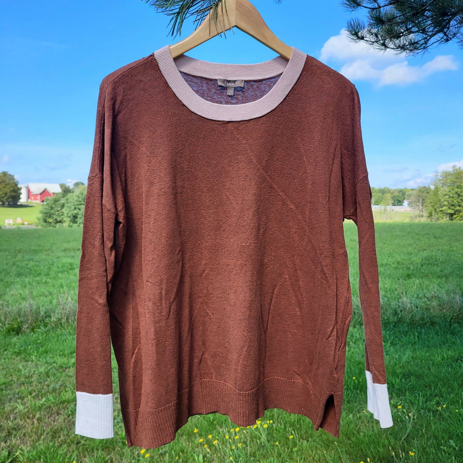 Lilla P Long Sleeve Colorblock Crewneck Sweater - /Brown Multi - XL