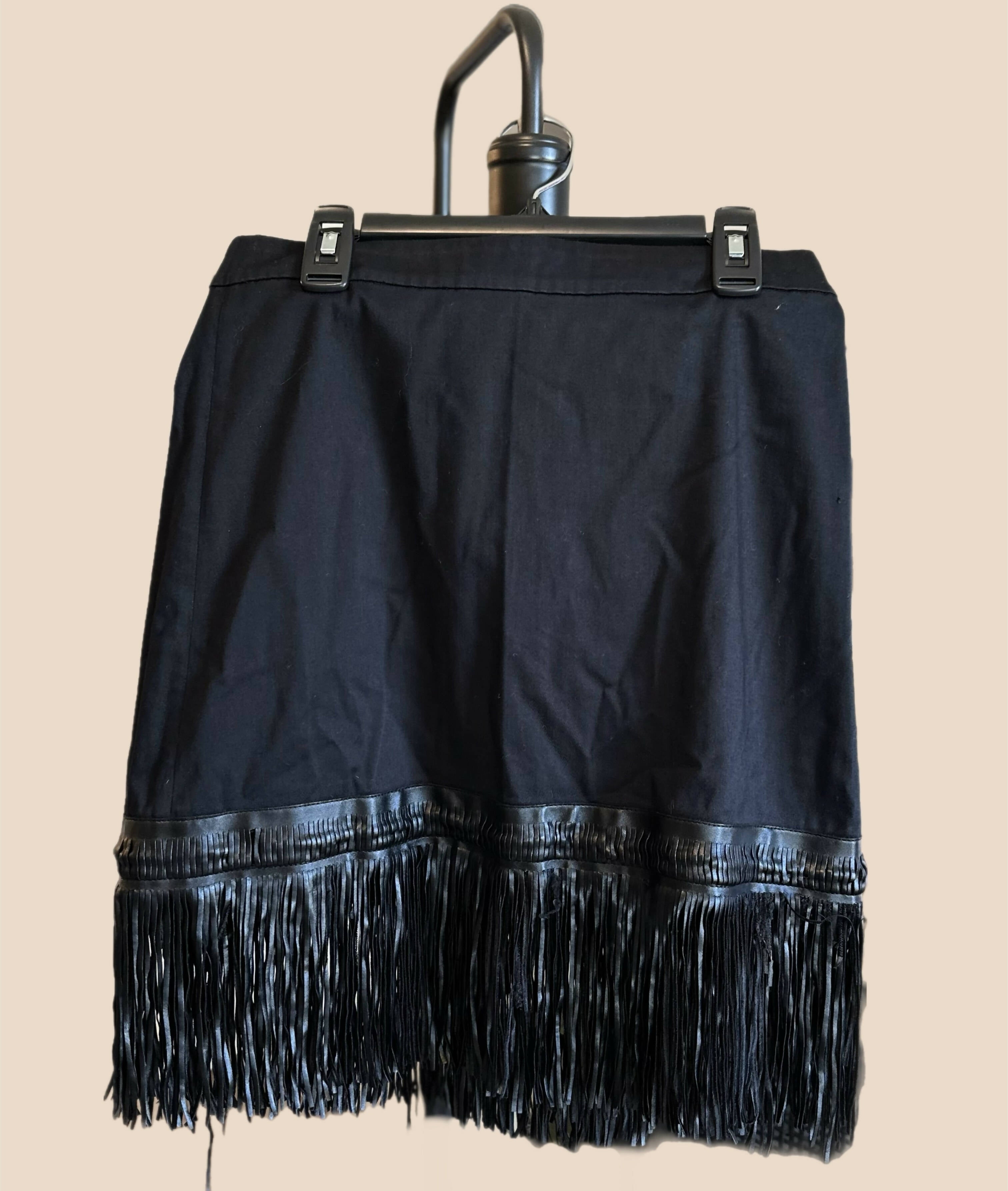 Alexis Leather Fringe Skirt - Black