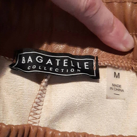 Bagatelle Collection Cognac Faux Leather Jogger Pants Size M New