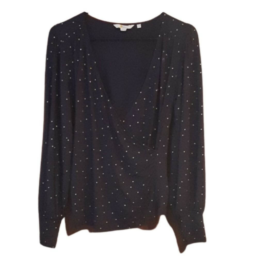 Boden Blouson Sleeve Faux Wrap Top - Polka Dot - Navy Multi/French Navy