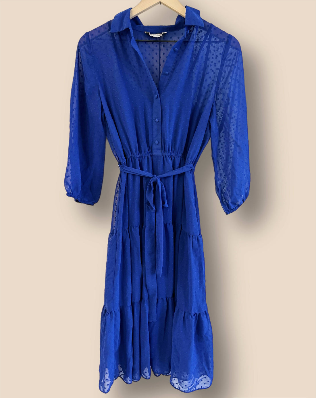 NANETTE Nanette Lepore Belted 3/4 Sleeve Midi Shirtdress - /Blue