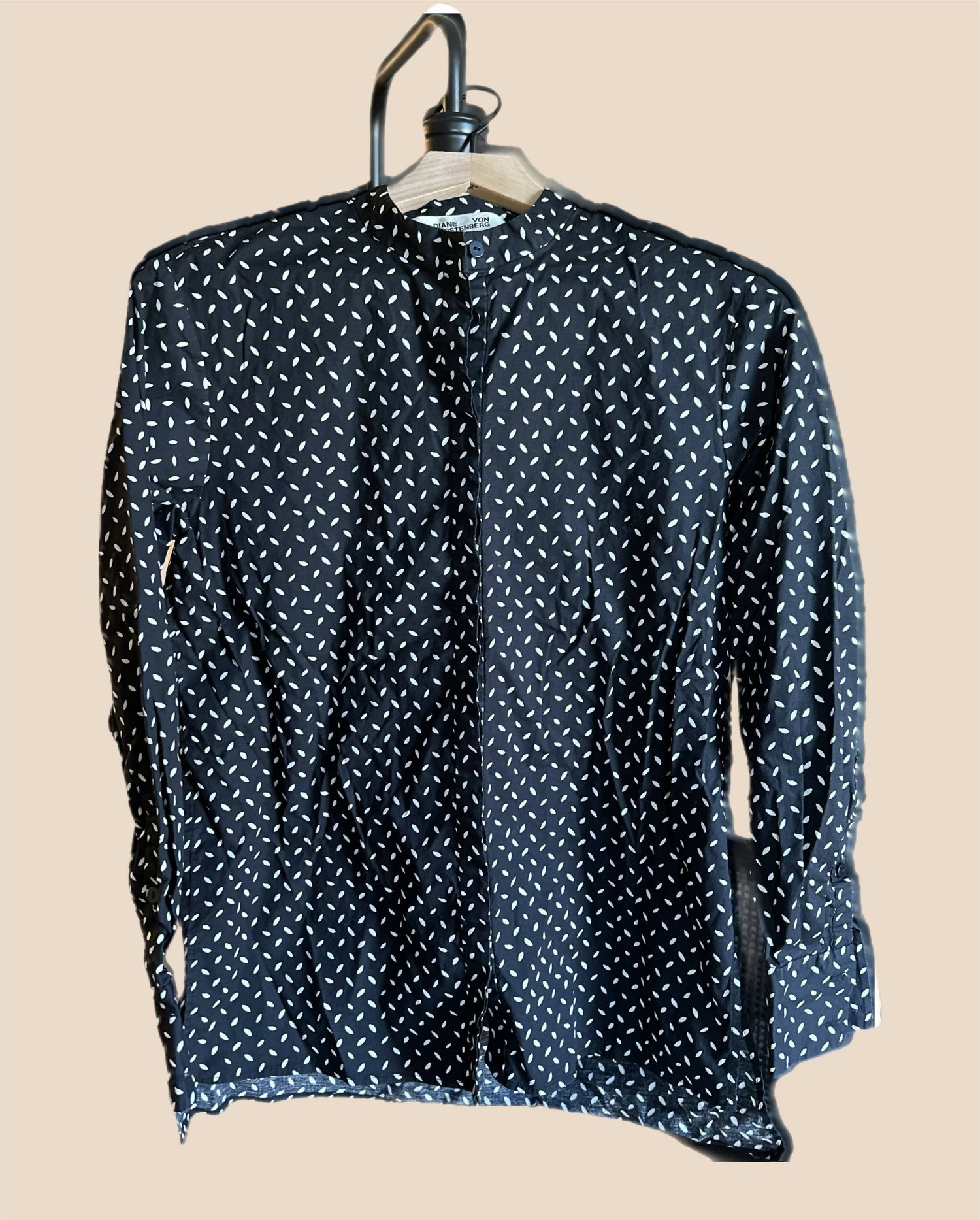 Diane Von Furstenberg Long Sleeve Collar Button-Down Shirt - Abstract - Black Multi/Bromley Dot Black