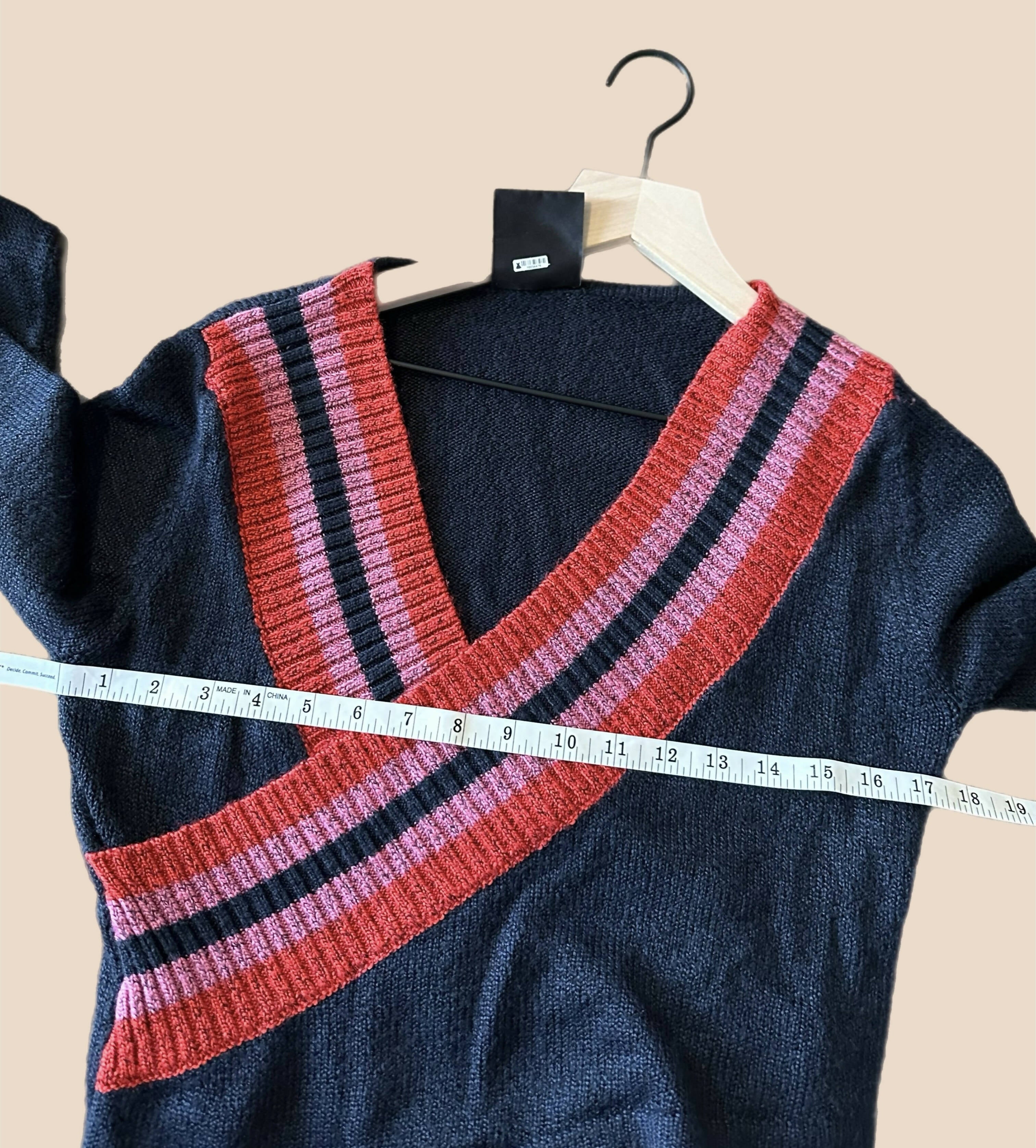 C/meo Collective Long Sleeve V-Neck Crossover Sweater - Stripes - Navy Multi/Navy Sculpt