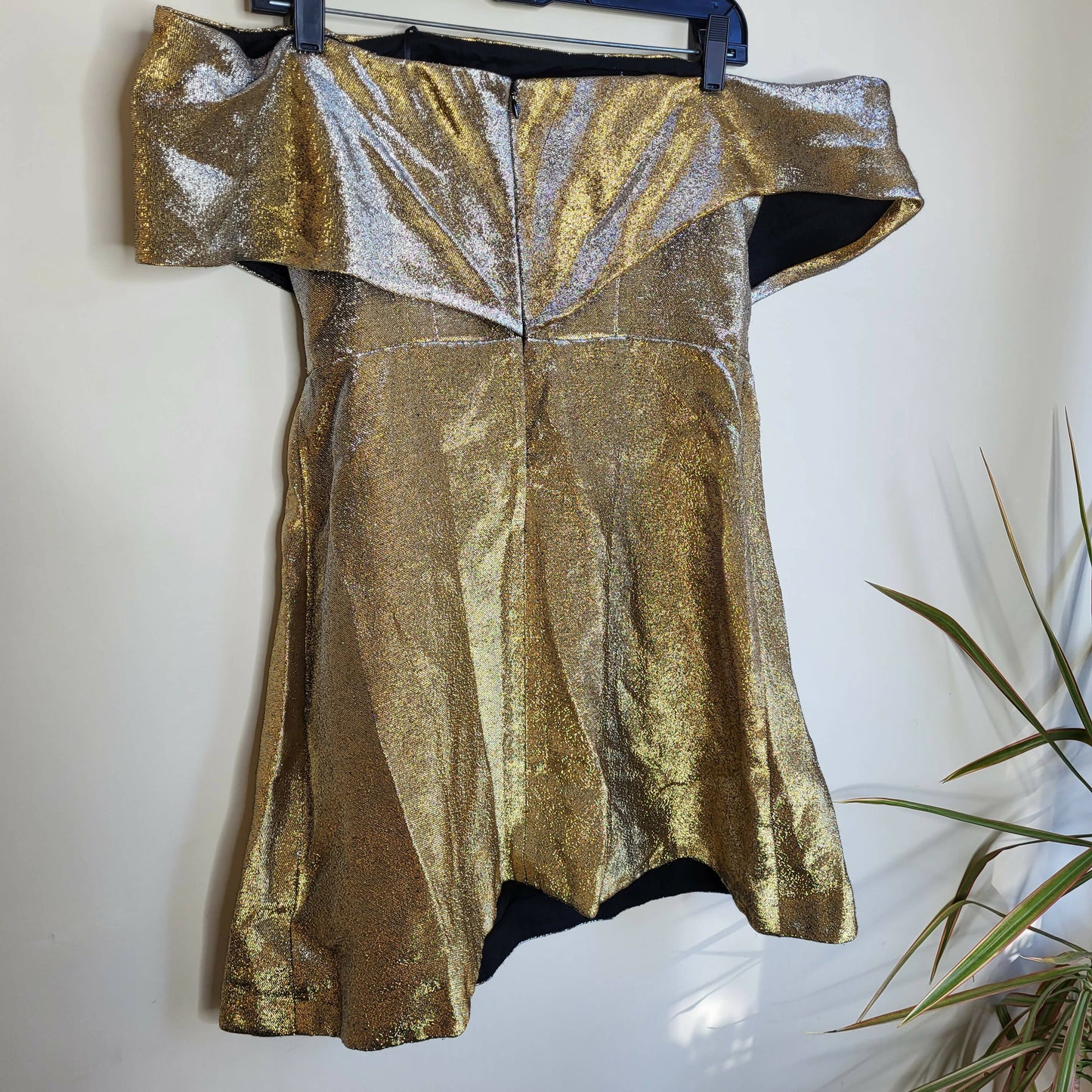 Sandro Metallic Off-the-Shoulder A-line Mini Dress - Gold