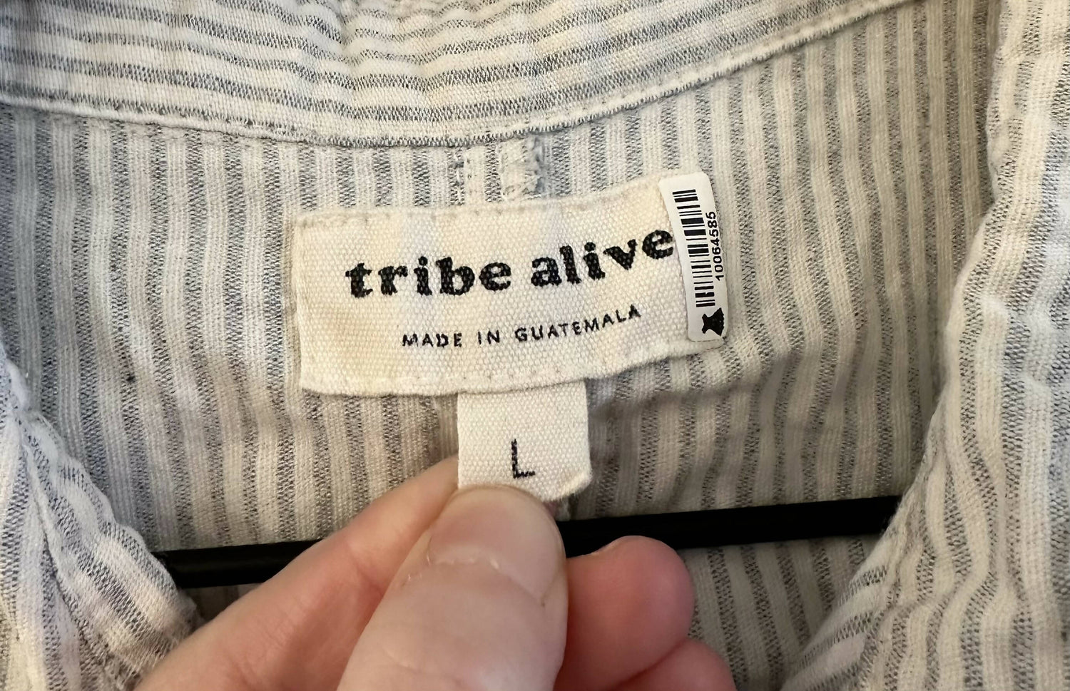 Tribe Alive Repurposed Denim Shirt Dress - Stripes - Off White Multi/Blue + White