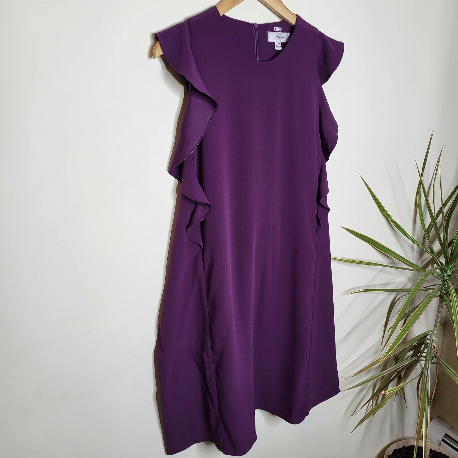 Carven Sleeveless Ruffle Accent Dress - Purple