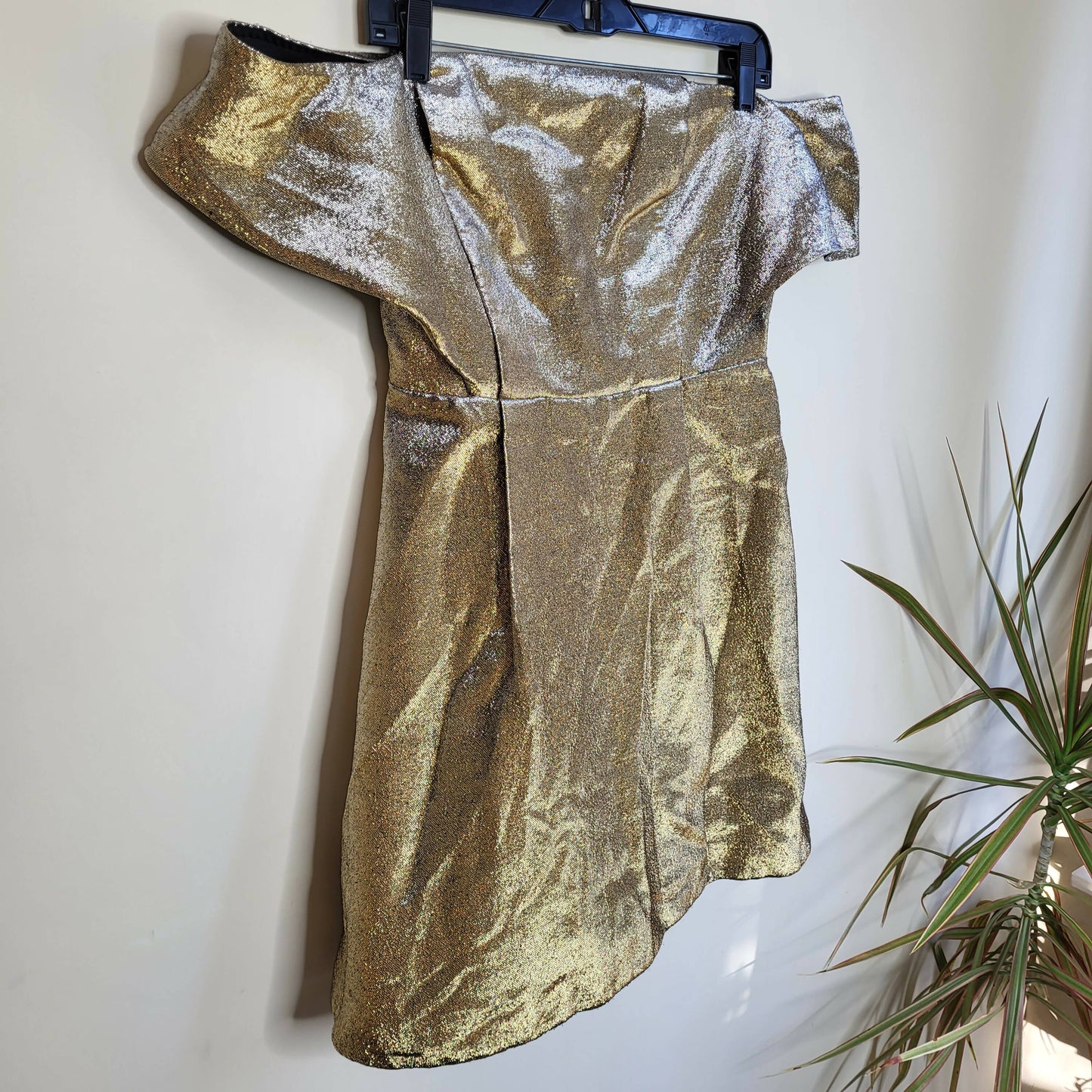 Sandro Metallic Off-the-Shoulder A-line Mini Dress - Gold