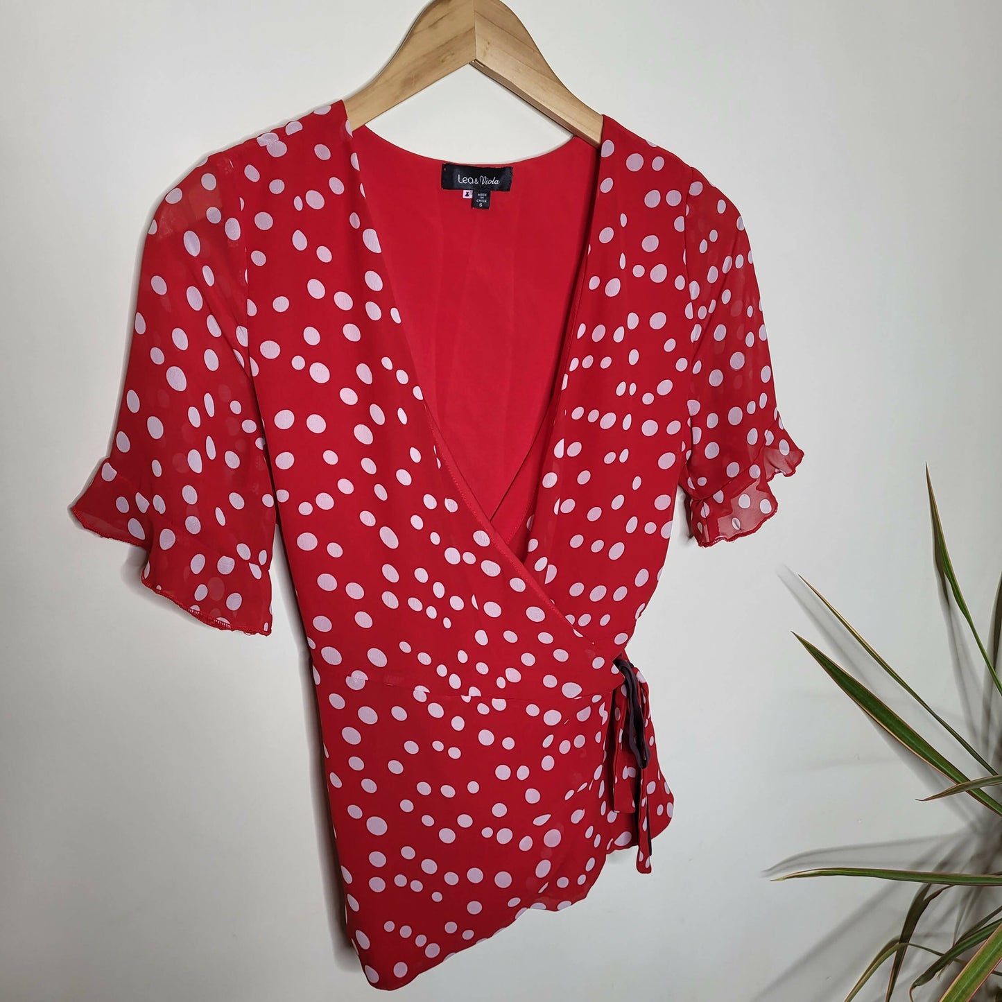 Lea & Viola Polka-Dot Wrap Blouse - Polka Dot - Red Multi