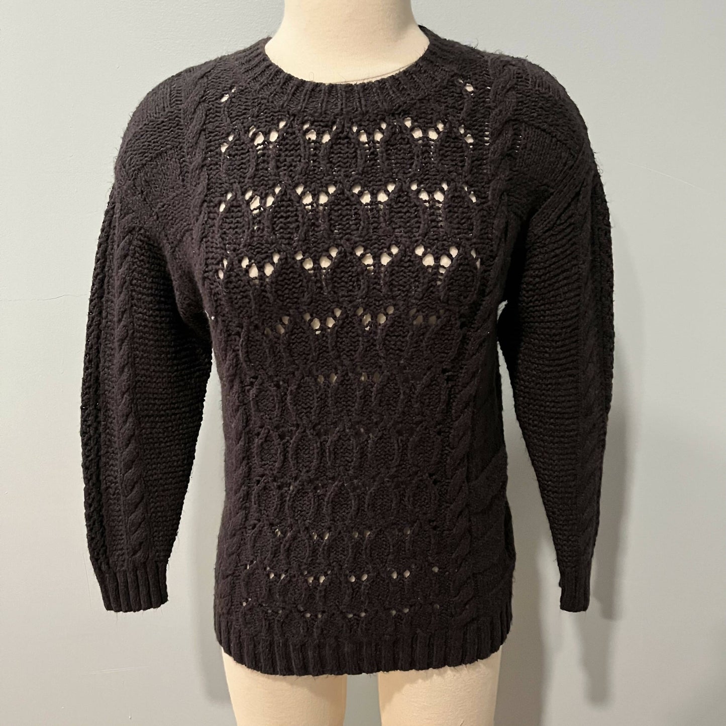 Michael Stars Louisa Cable Knit Pointelle Pullover Sweater - Black