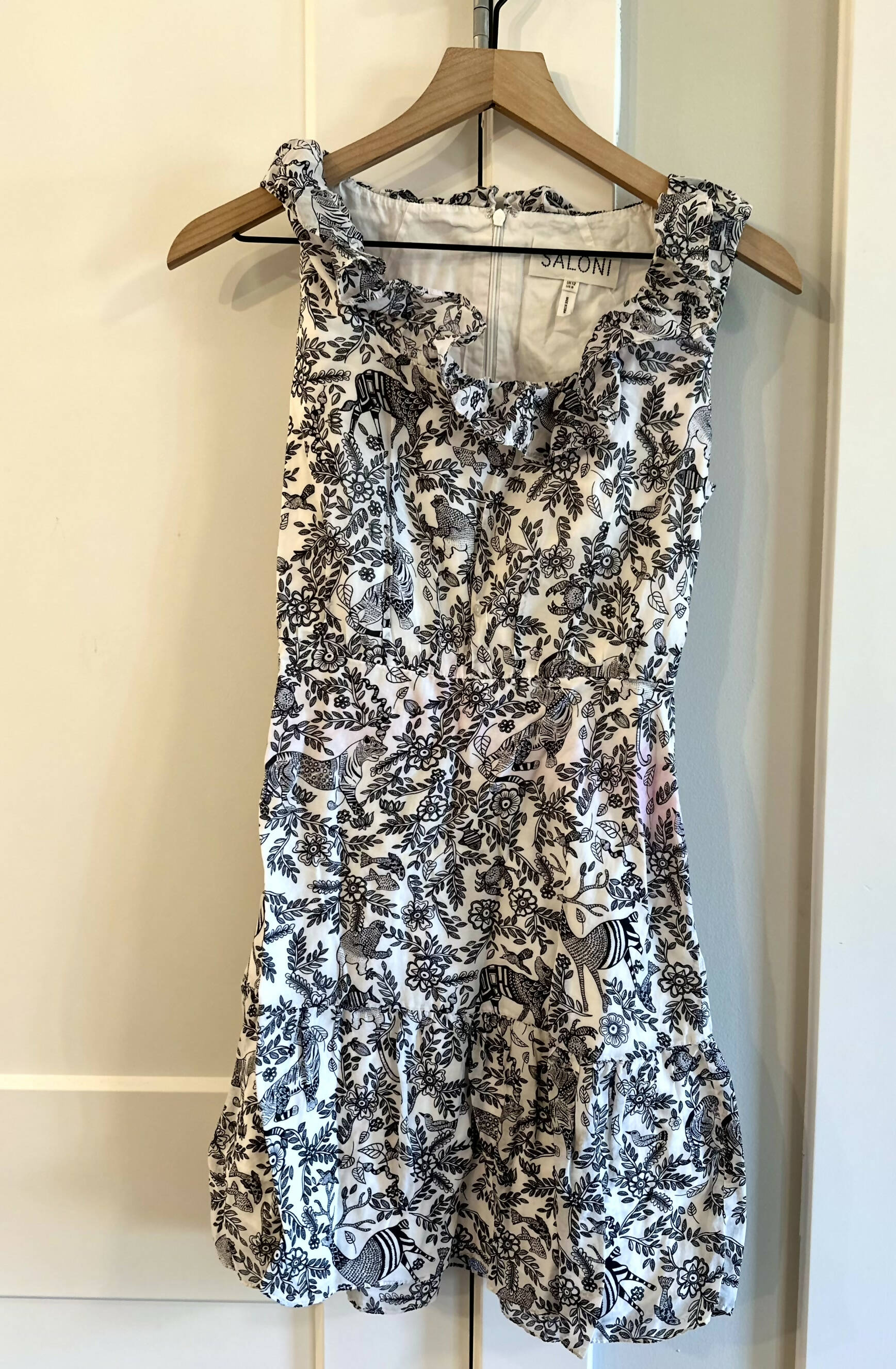 Saloni Misha Mini Dress - Floral - White Multi/Ivory Rashastan Black