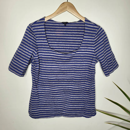 Lafayette 148 New York Square-Neck Striped Tee - Stripes - White Multi/Multi