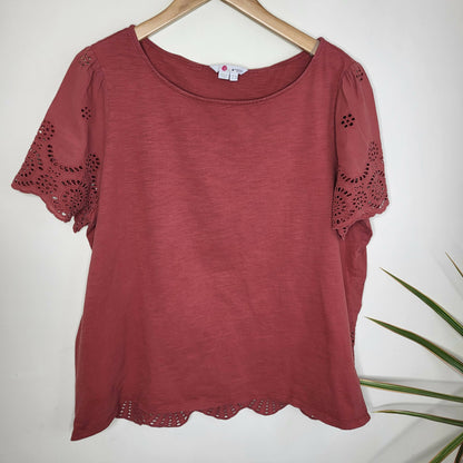 Boden Short Sleeve Broderie Tee - /Red