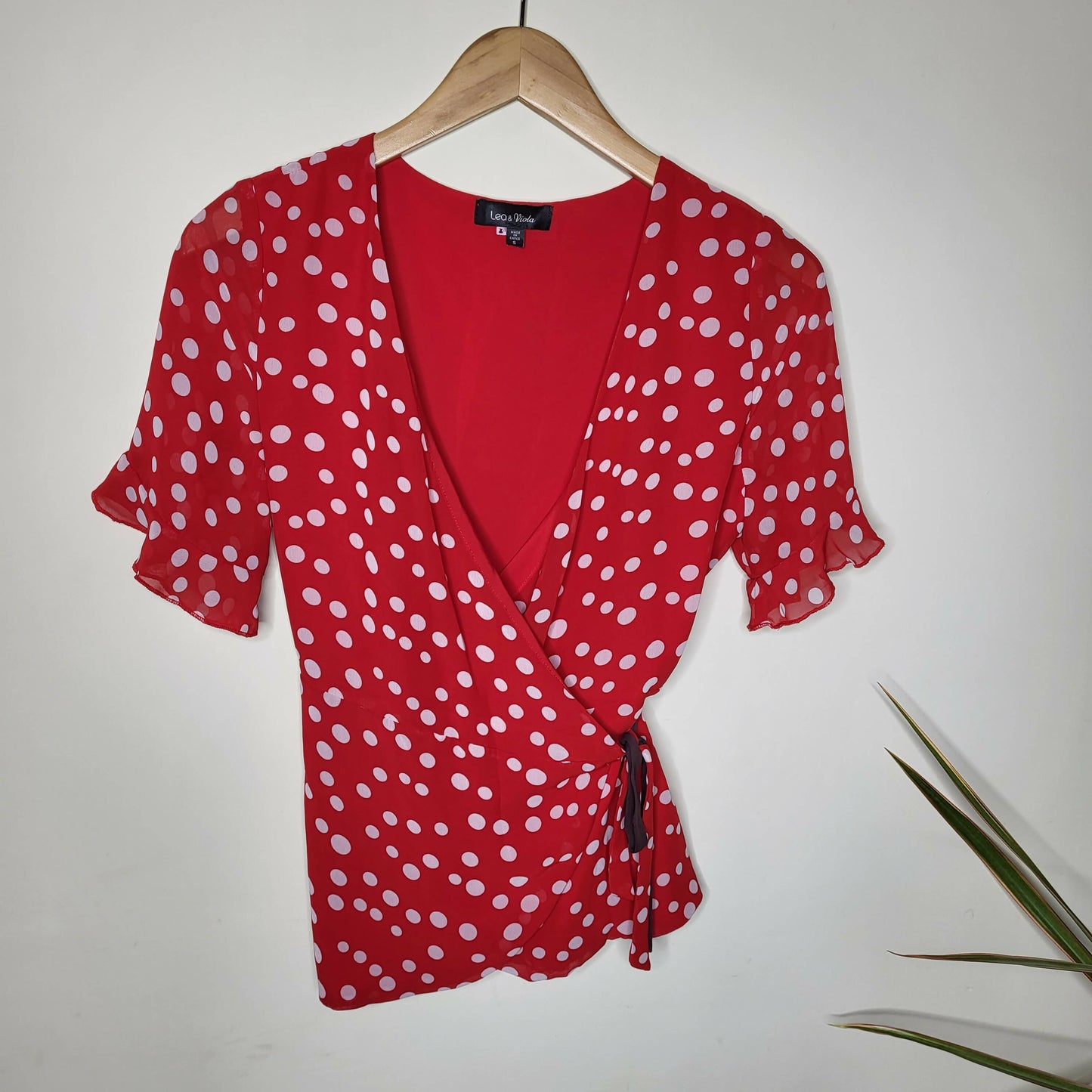 Lea & Viola Polka-Dot Wrap Blouse - Polka Dot - Red Multi