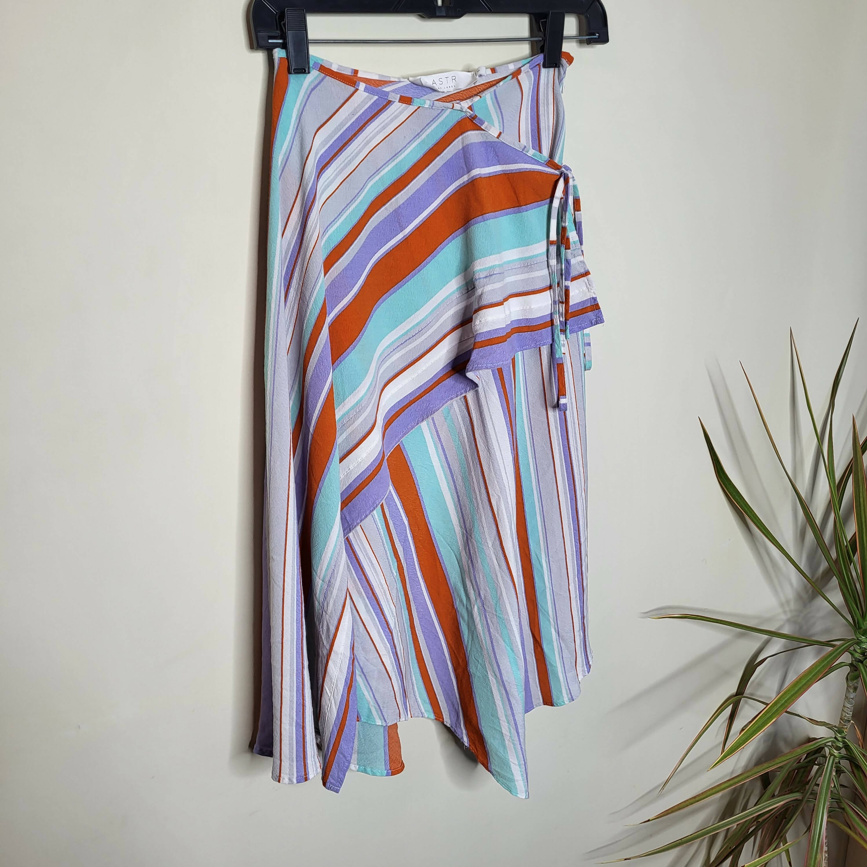 ASTR the Label Overlay Wrap Skirt - Stripes - Multi/Pop Orange Stripe