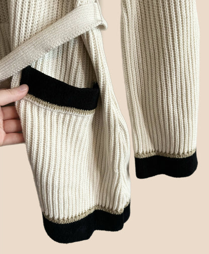 Derek Lam 10 Crosby Belted Ribbed Wool Blend Cardigan - /White Multi