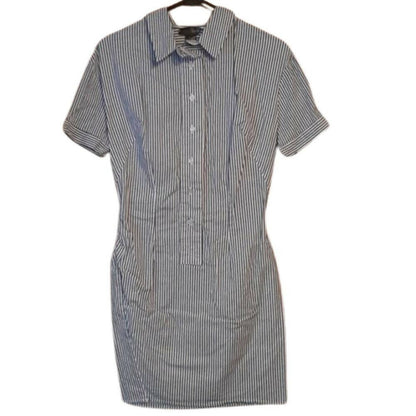 Aqua Collared T-Shirt Dress - Stripes - Blue Multi/Blue/White