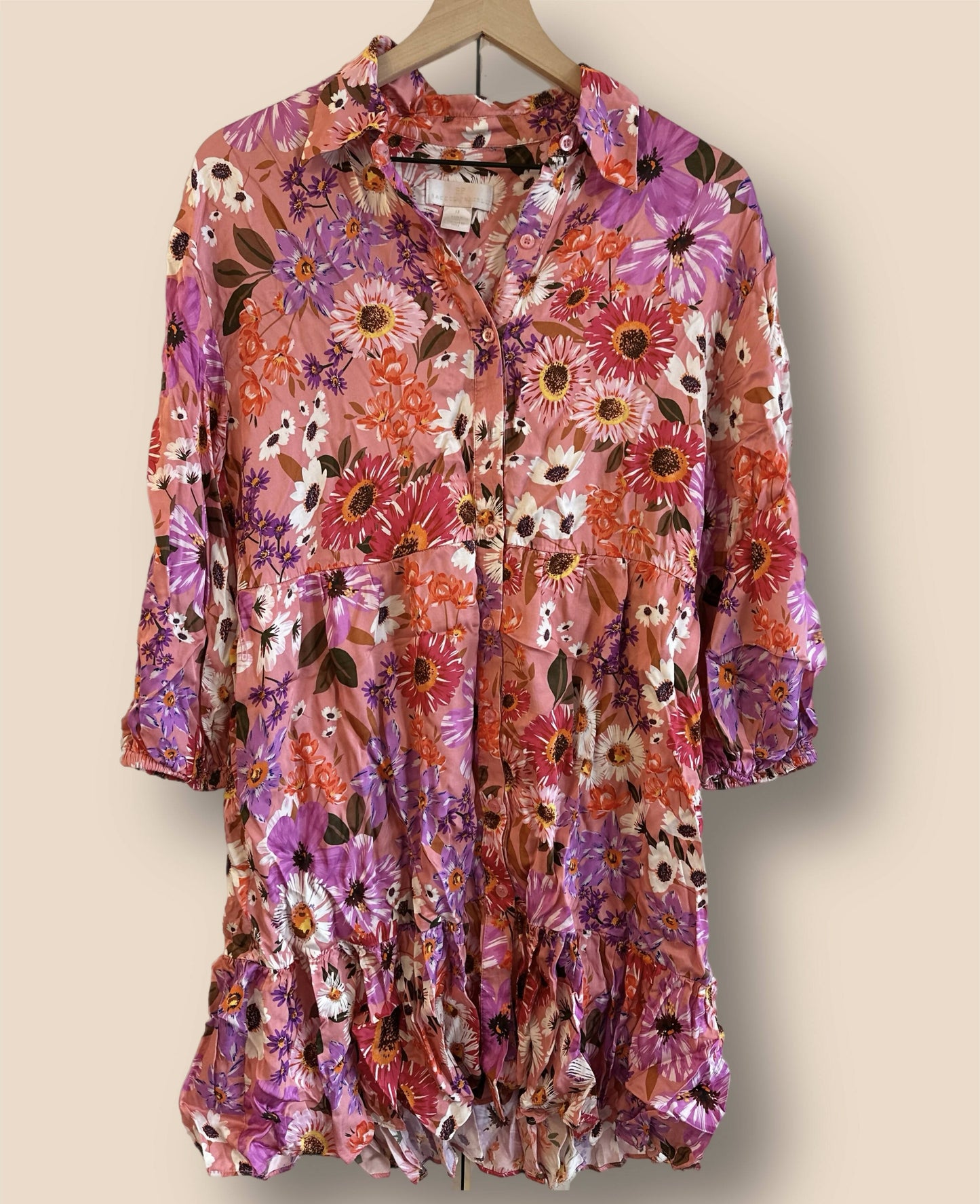 Rachel Parcell Fit & Flare Tiered Hem Shirt Dress - Floral - Pink Multi/Botanical