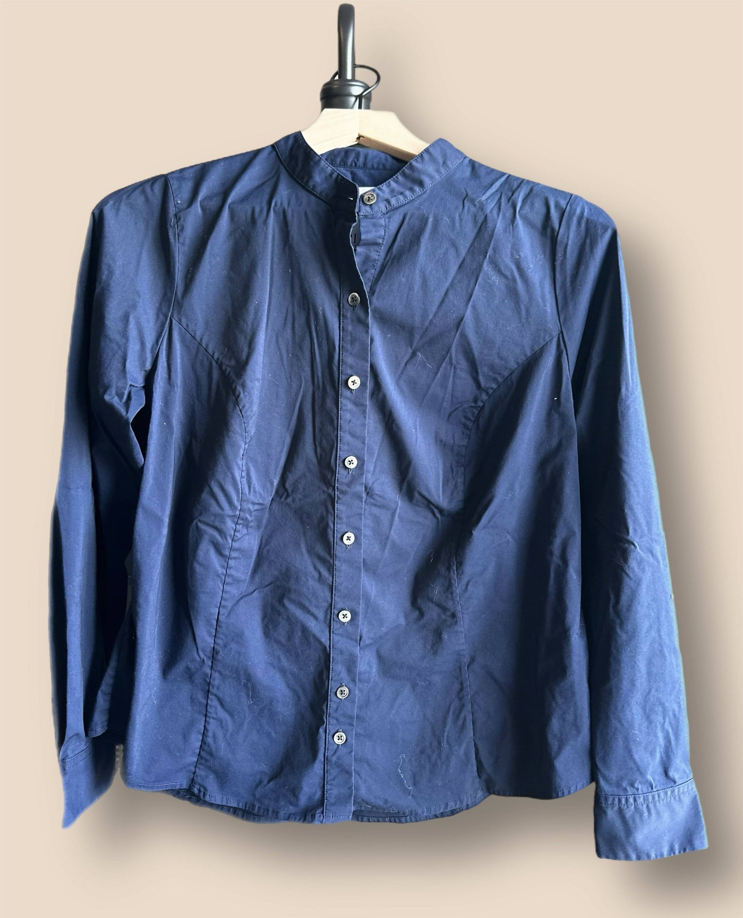 Pari Passu Mandarin Collar Button Up Shirt Fit B: "Curvier Body Type" - Navy