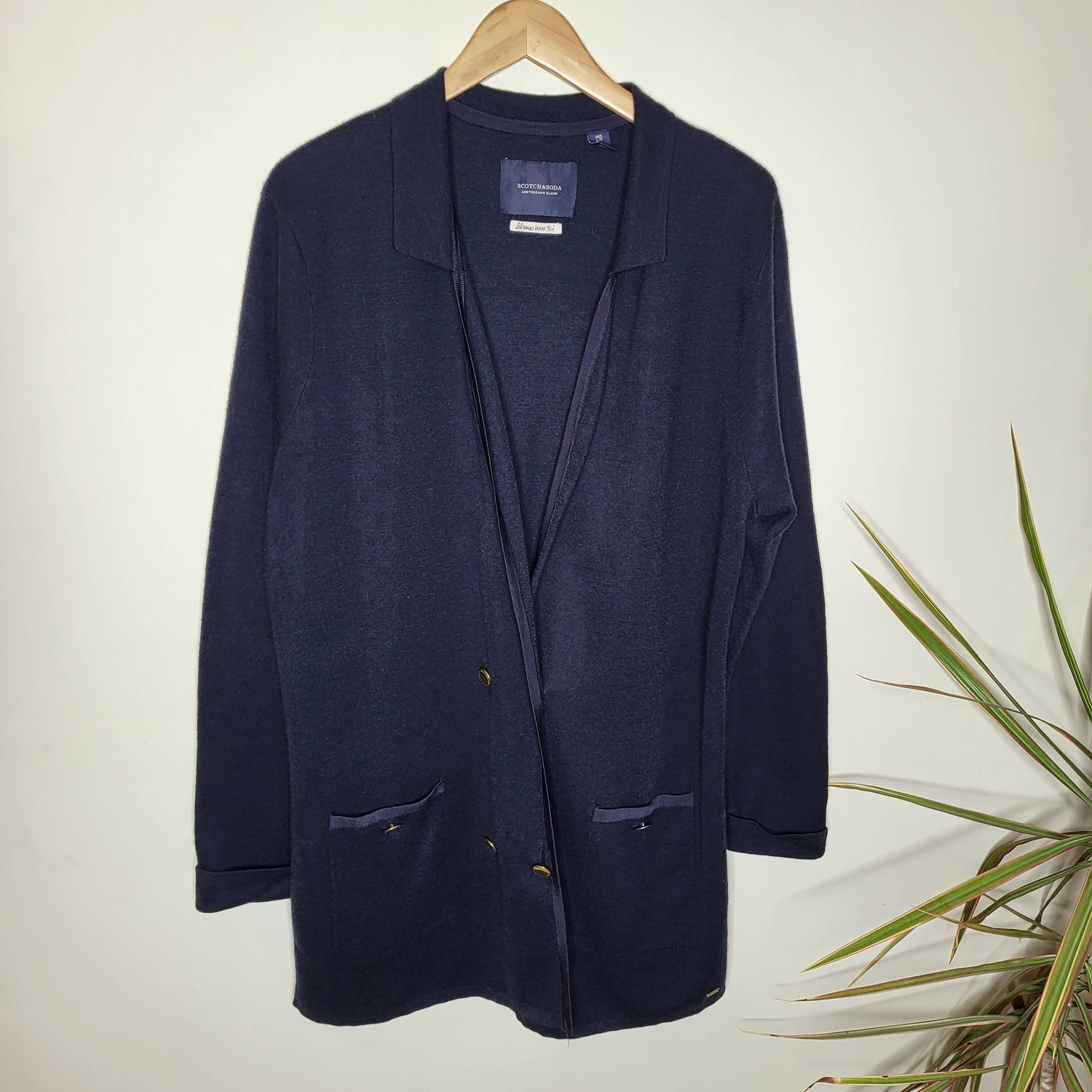 Scotch &amp; Soda Navy Stripe detail knitted blazer