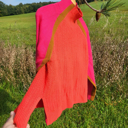 FRENCH CONNECTION Colorblock Turtleneck In Ginger/ Raspberry