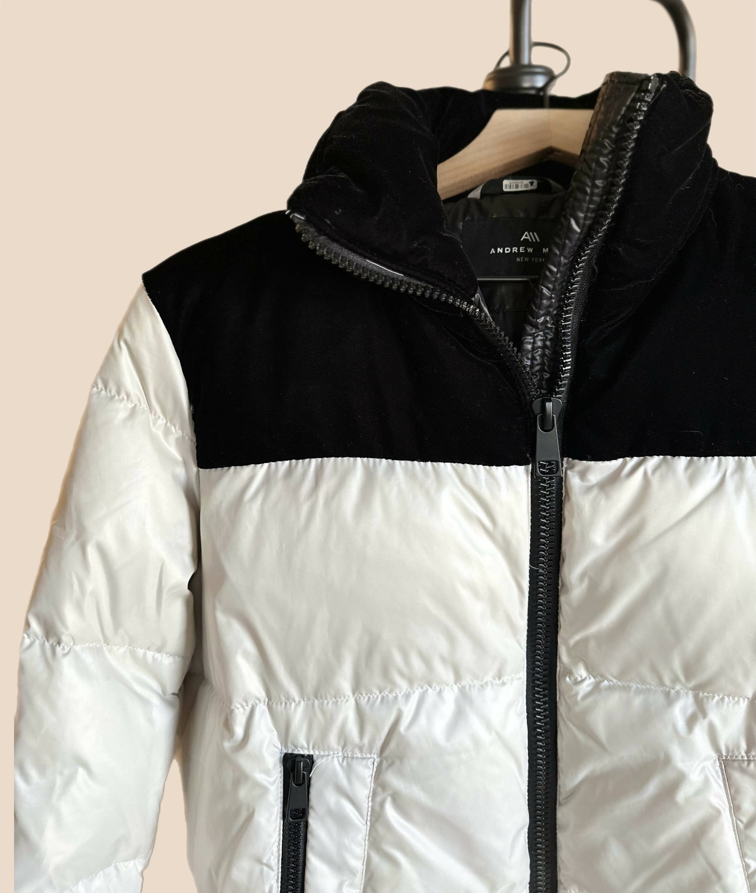 Andrew Marc Tilly Colorblock Down Blend Puffer Jacket - Colorblock - White Multi/Birch