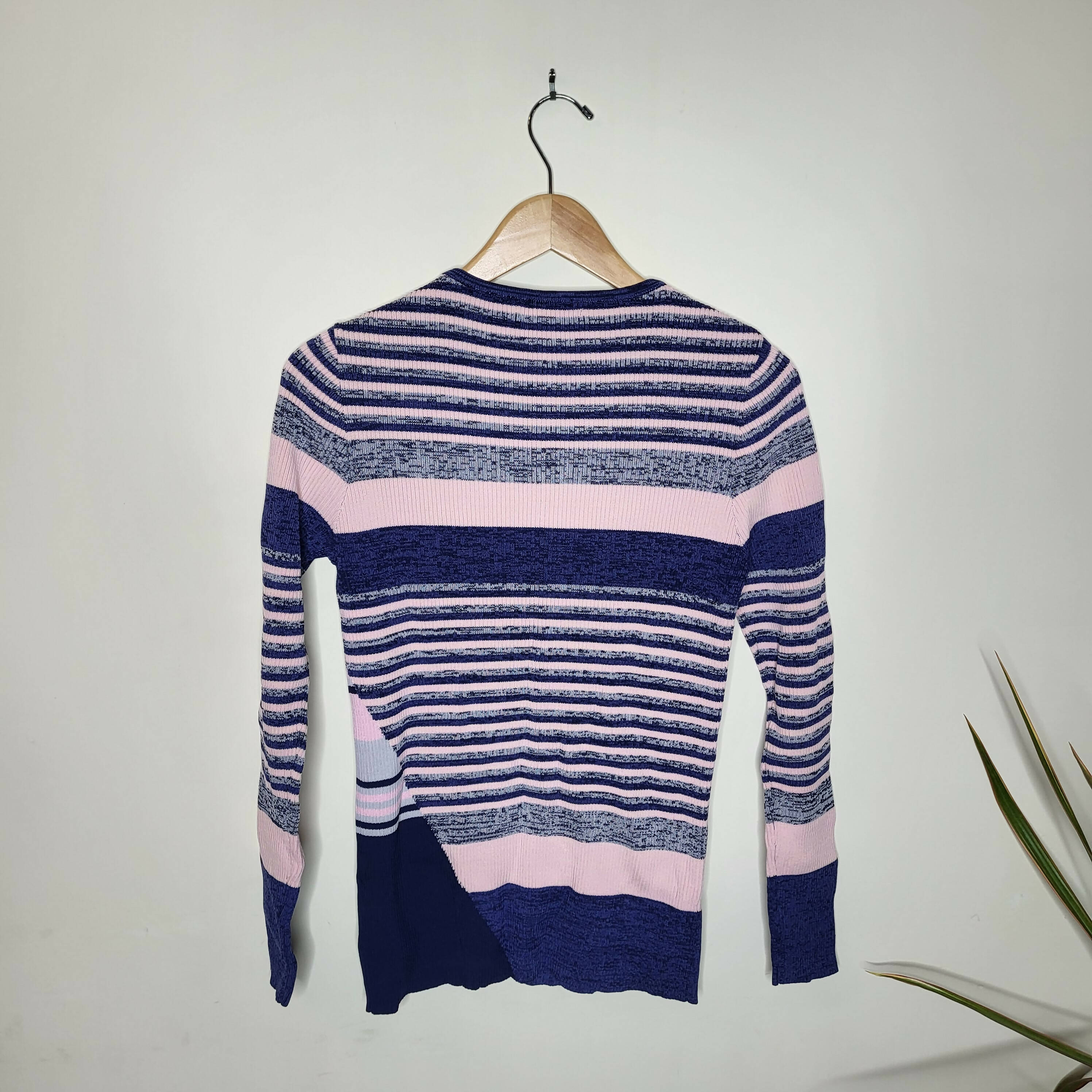 John &amp; Jenn Long Sleeve Ribbed-Knit Striped Sweater - Stripes - Blue Multi