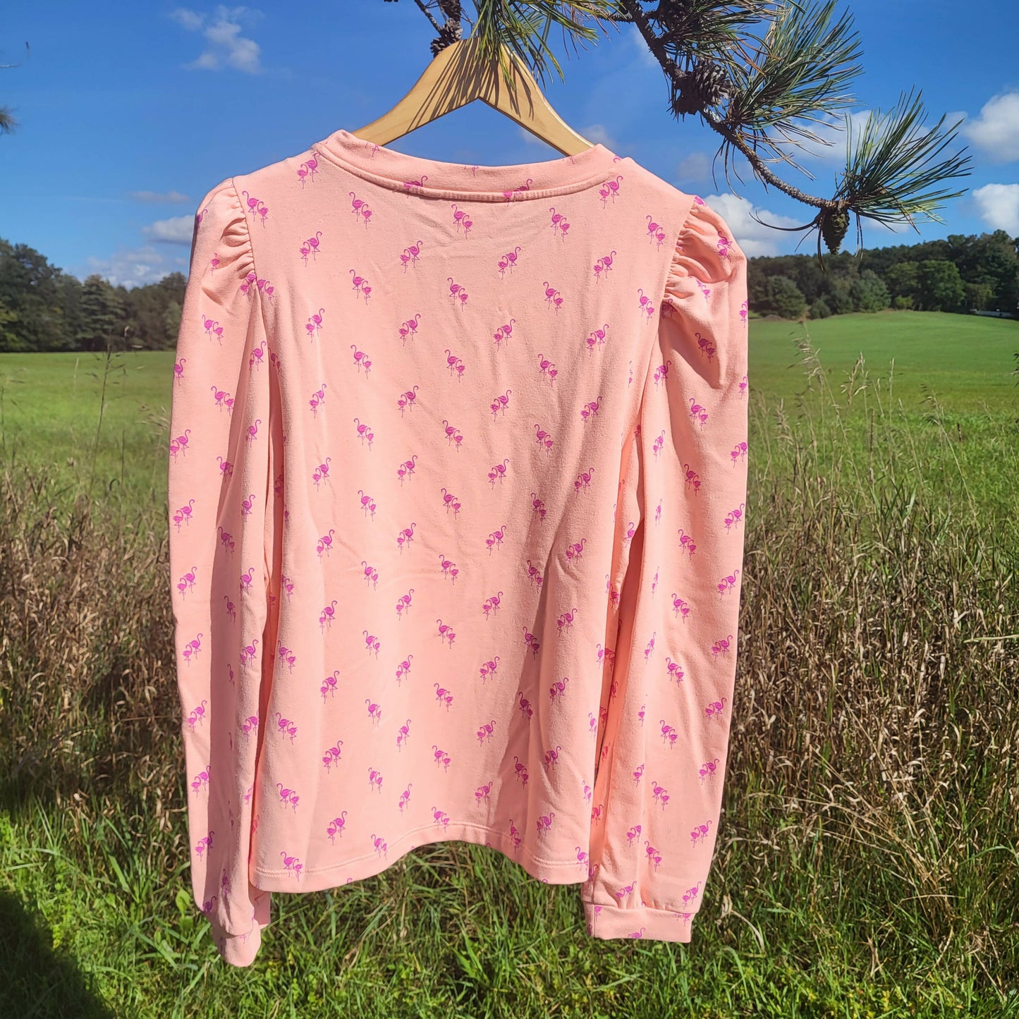 Lilly Pulitzer Puff Sleeve Jansen Sweatshirt - Animal - Pink/Peach Hyacinth Me And My Minnie - M