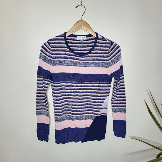 John & Jenn Long Sleeve Ribbed-Knit Striped Sweater - Stripes - Blue Multi