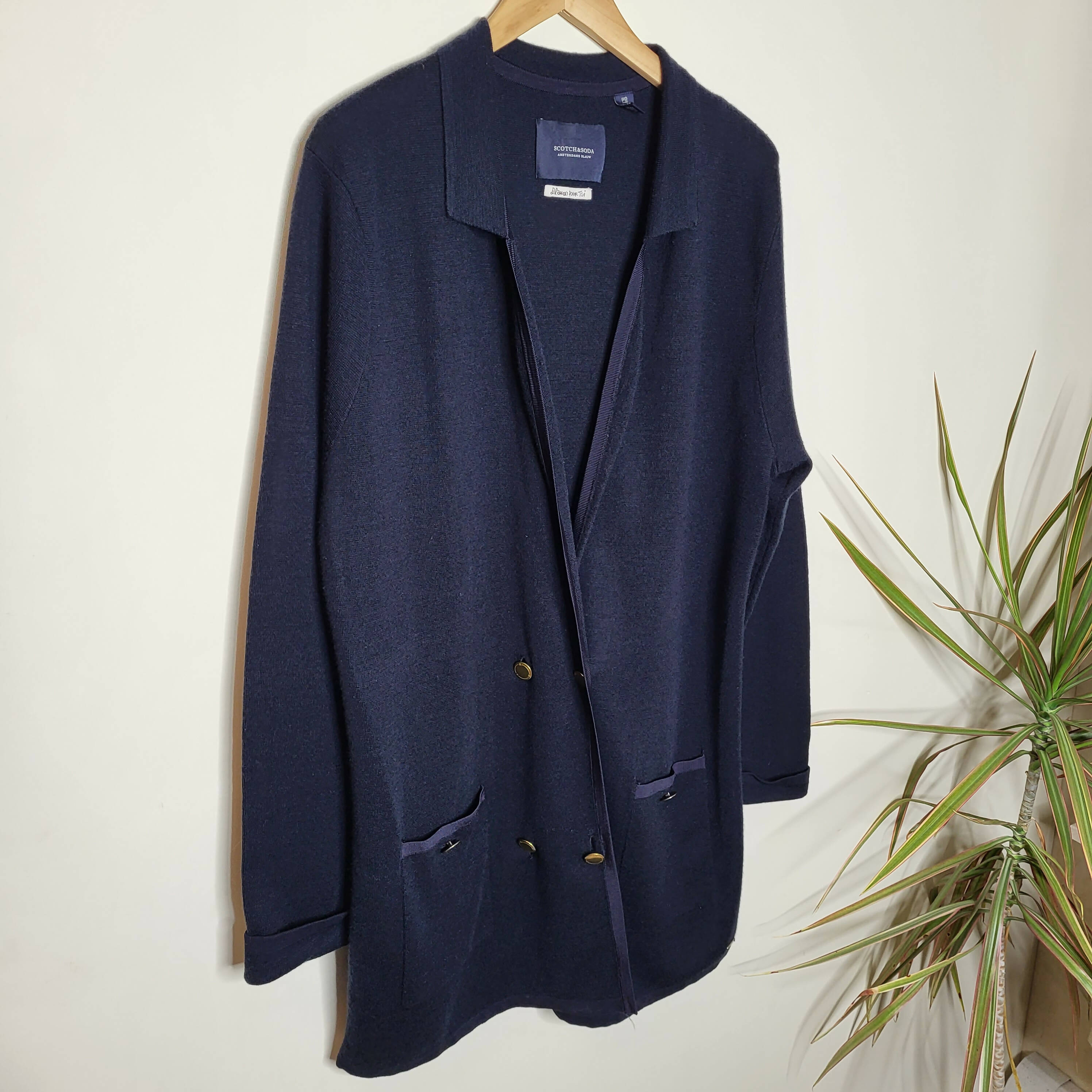 Scotch &amp; Soda Navy Stripe detail knitted blazer