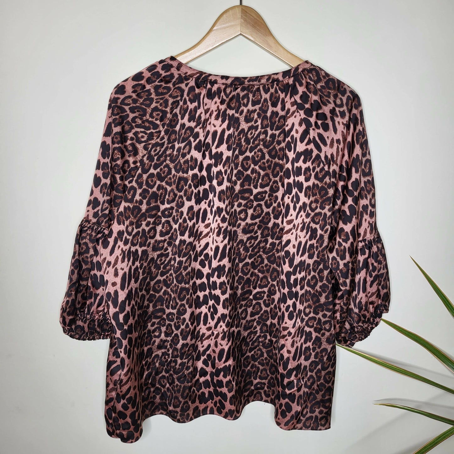 Traffic People High-Low Hem Splitneck Sheer Blouse - Animal - Pink Multi/Pink