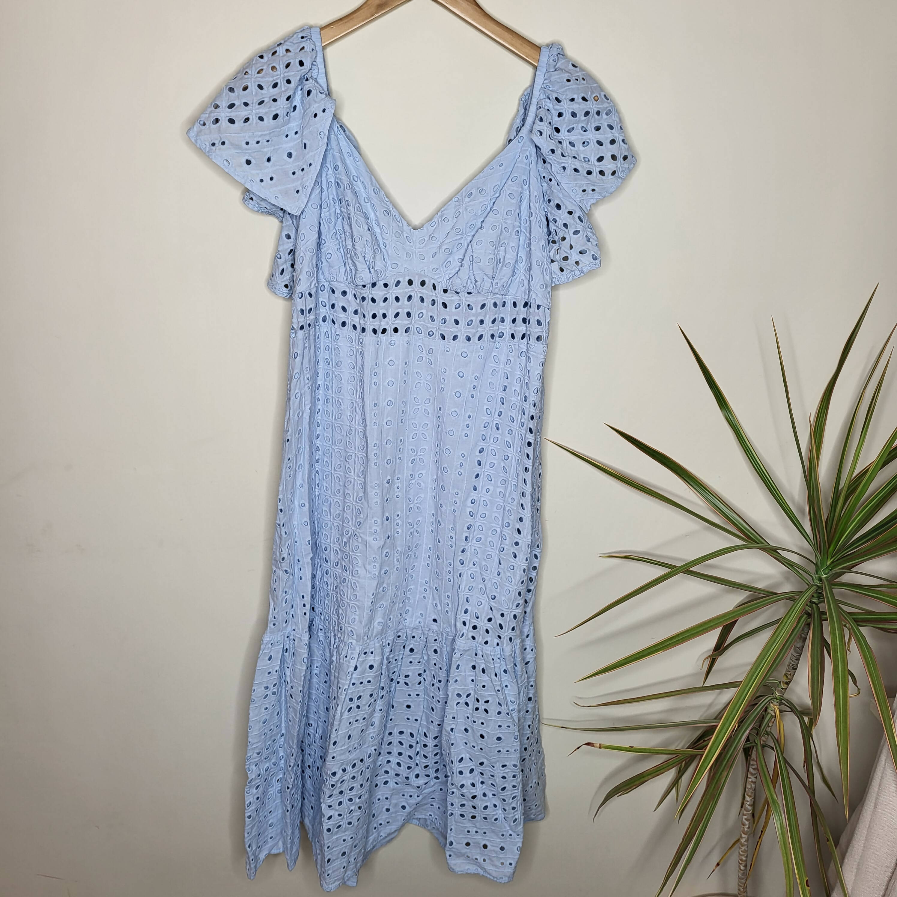 Eloquii Eyelet Dress With Sheer Detail - Eyelet - Blue/Skyride