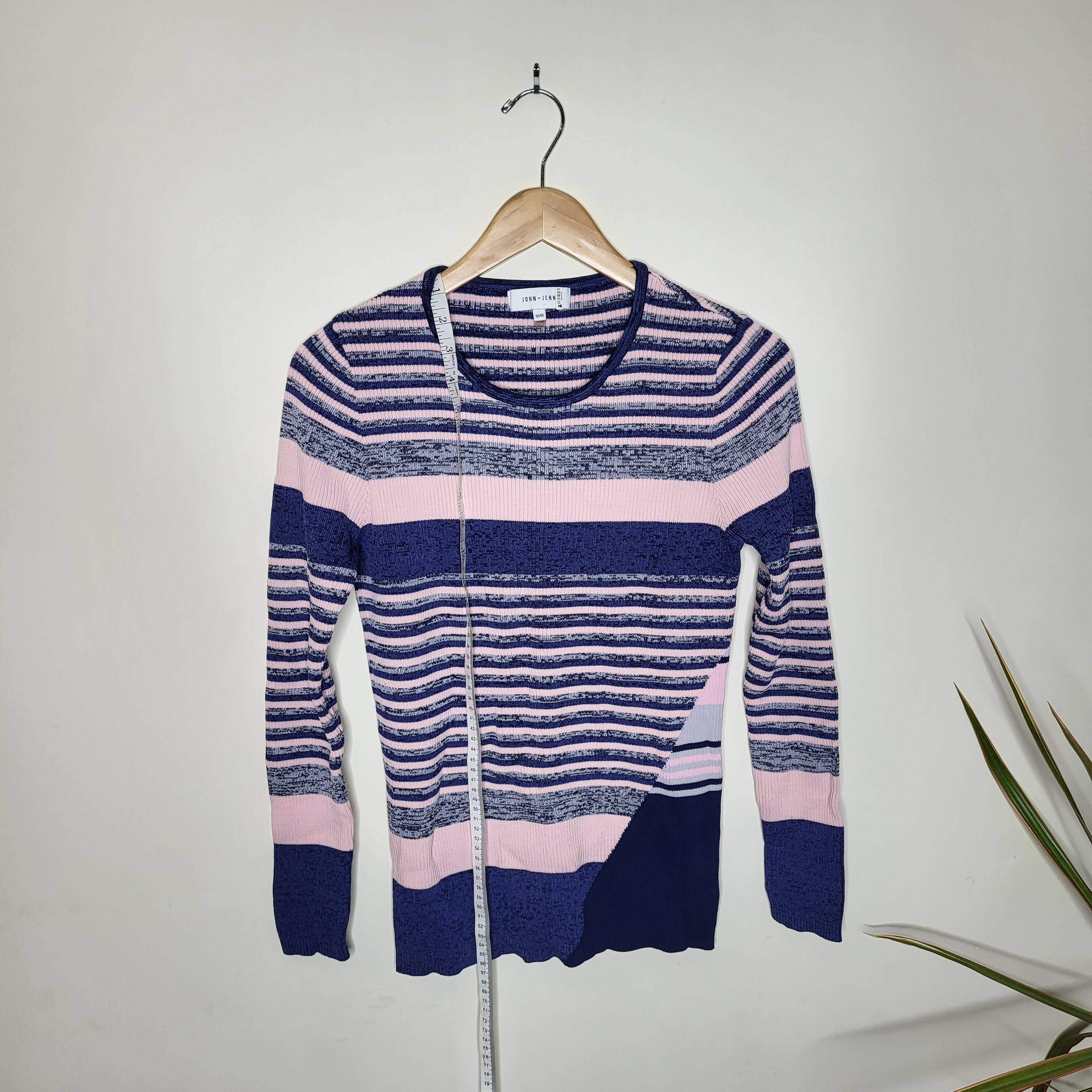 John &amp; Jenn Long Sleeve Ribbed-Knit Striped Sweater - Stripes - Blue Multi