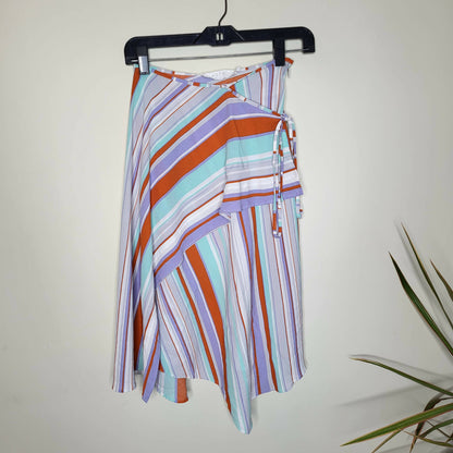 ASTR the Label Overlay Wrap Skirt - Stripes - Multi/Pop Orange Stripe