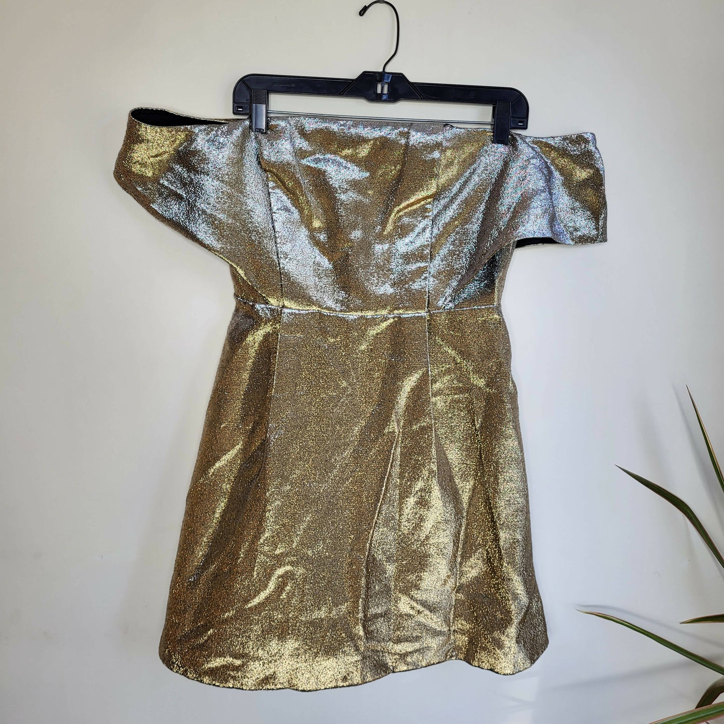 Sandro Metallic Off-the-Shoulder A-line Mini Dress - Gold