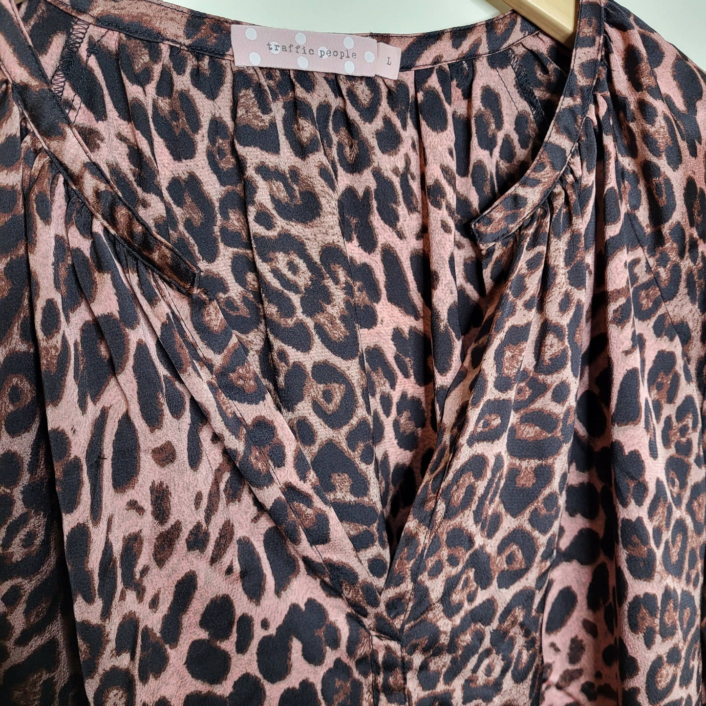 Traffic People High-Low Hem Splitneck Sheer Blouse - Animal - Pink Multi/Pink