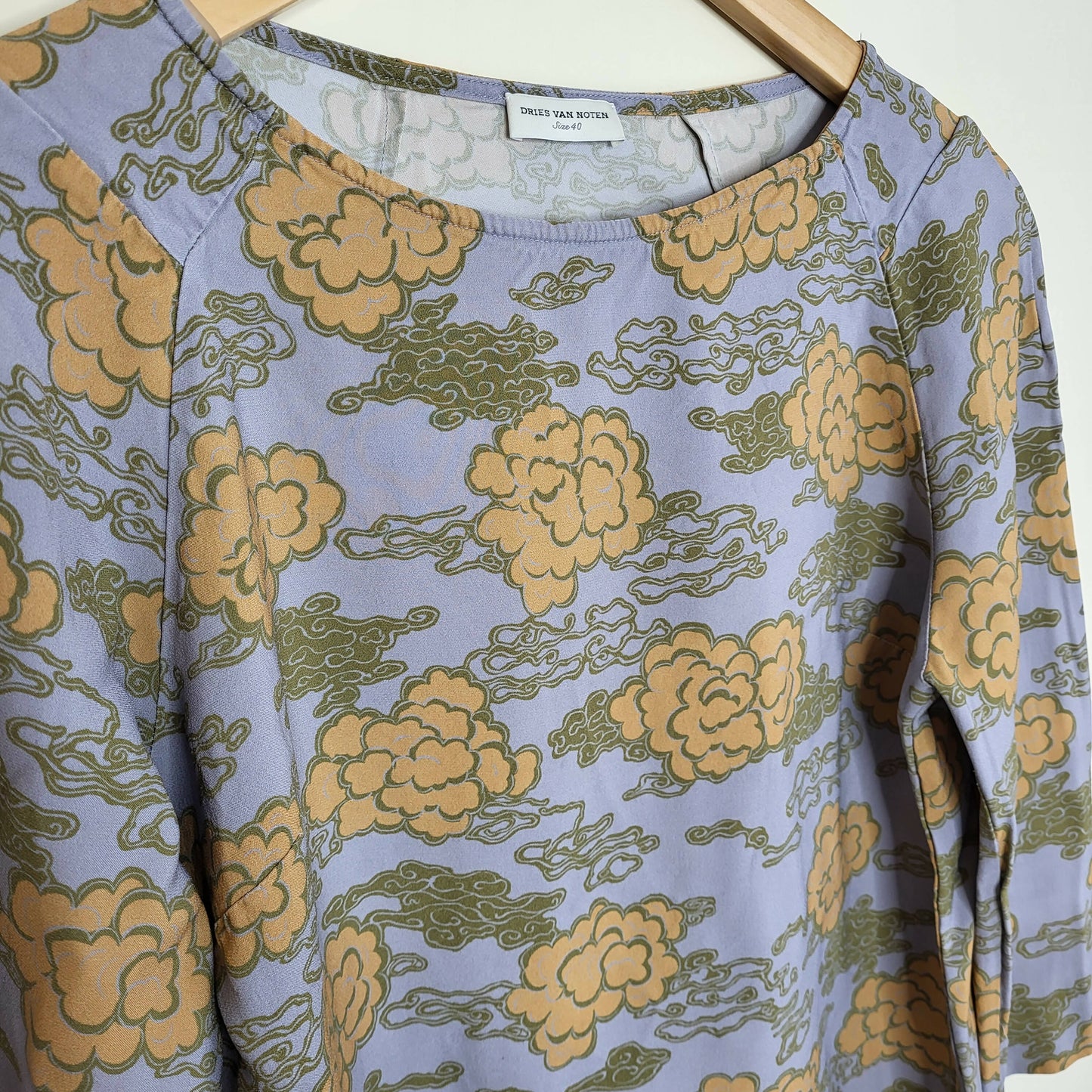 Dries Van Noten 3/4 Sleeve Printed Top - Multi - Gray Multi