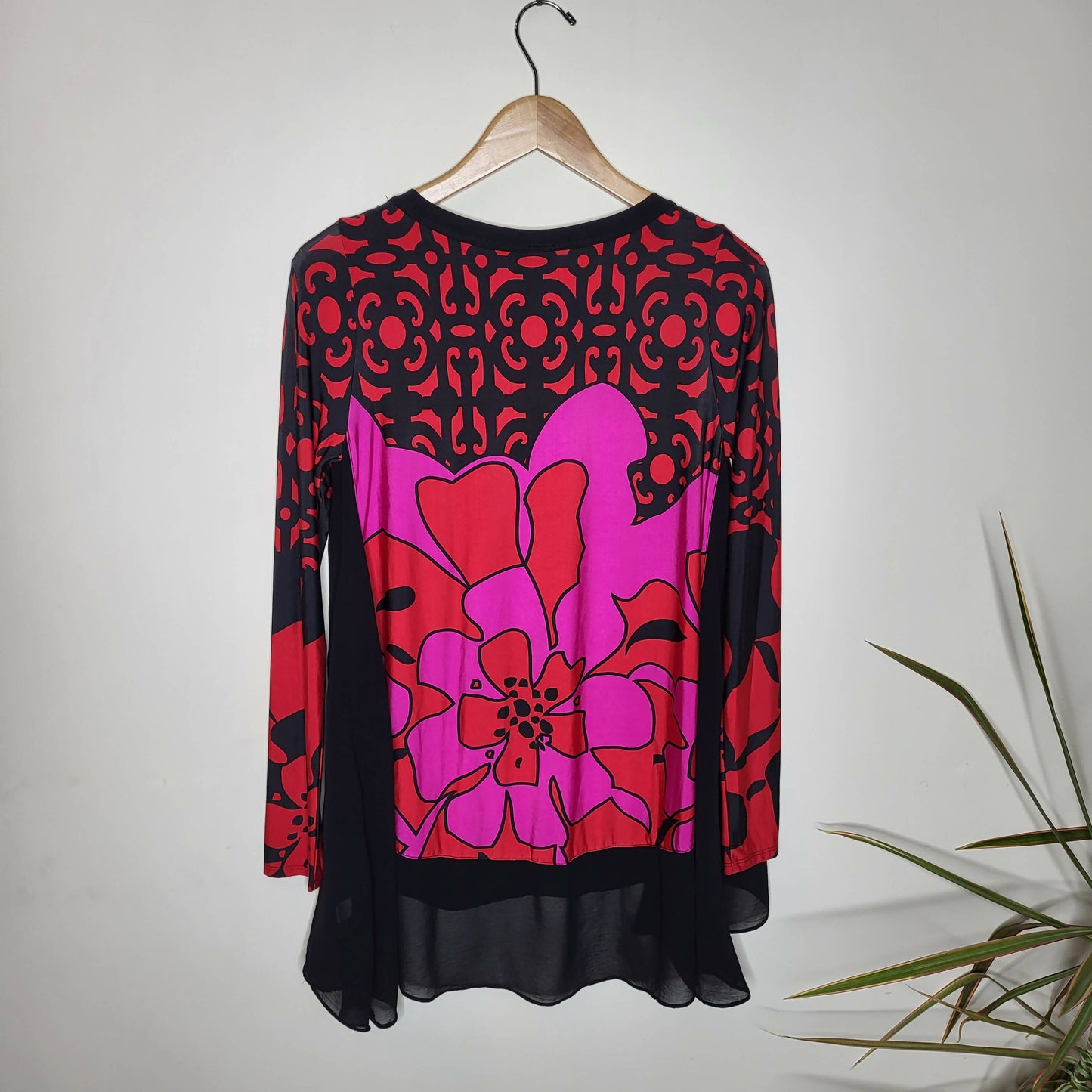 Olian Gauze Trim Tunic - Abstract - Red Multi/Fuchsia Floral Print